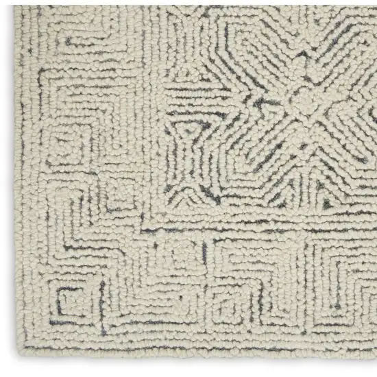 Navy Blue and Ivory Wool Abstract Area Rug Photo 6