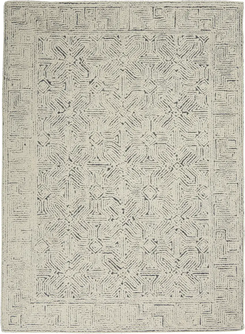 Navy Blue and Ivory Wool Abstract Area Rug Photo 2