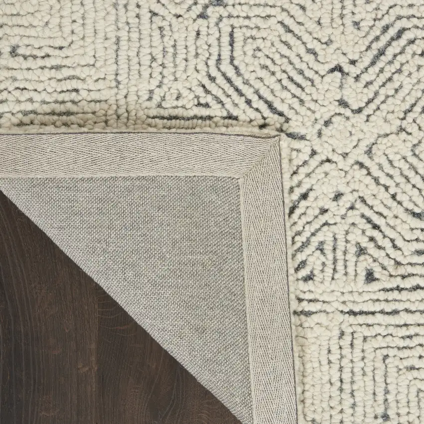 Navy Blue and Ivory Wool Abstract Area Rug Photo 8