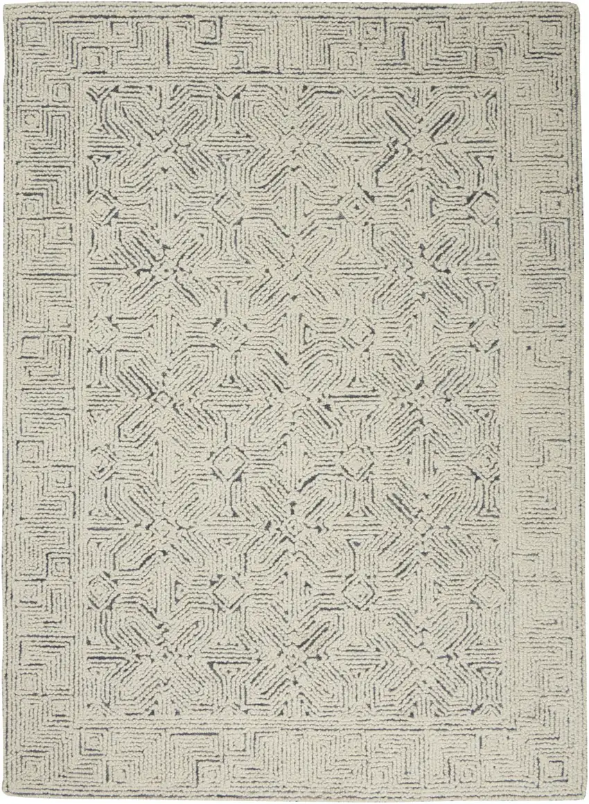 Navy Blue and Ivory Wool Abstract Area Rug Photo 4