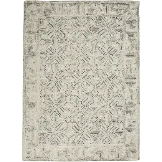 Navy Blue and Ivory Wool Abstract Area Rug Photo 9