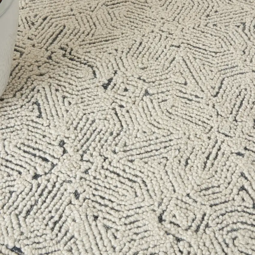 Navy Blue and Ivory Wool Abstract Area Rug Photo 8