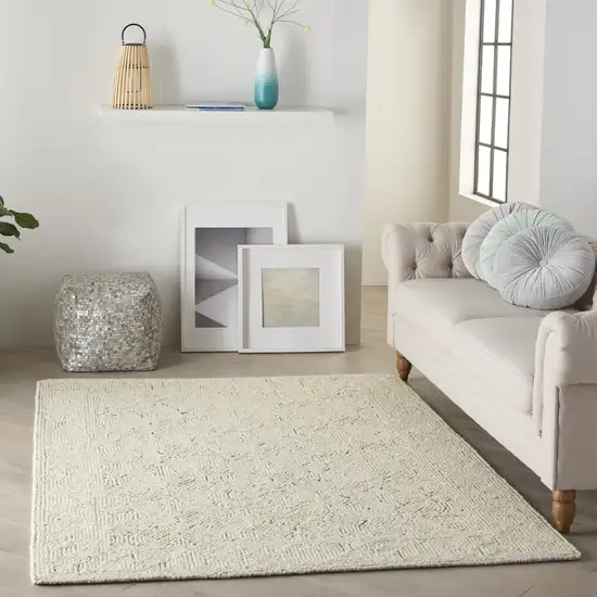 Navy Blue and Ivory Wool Abstract Area Rug Photo 5