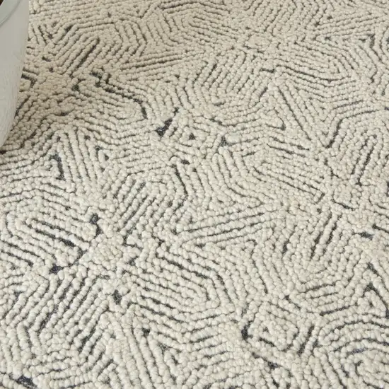 Navy Blue and Ivory Wool Abstract Area Rug Photo 7