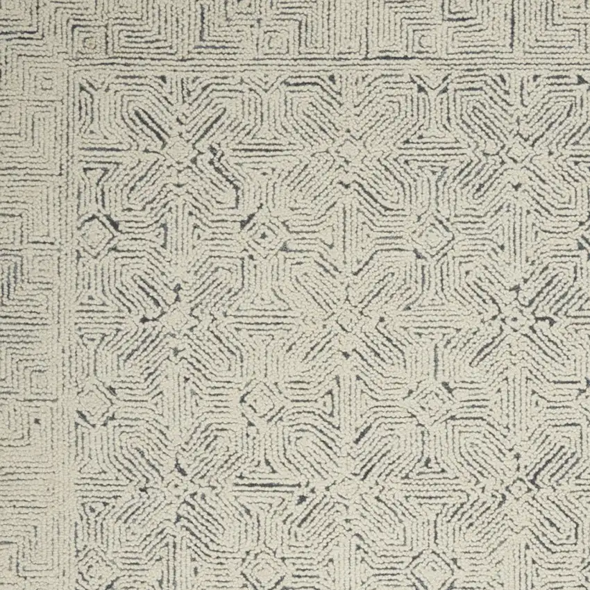 Navy Blue and Ivory Wool Abstract Area Rug Photo 5