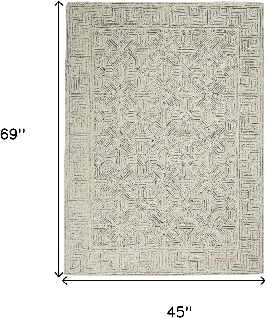 Navy Blue and Ivory Wool Abstract Area Rug Photo 3