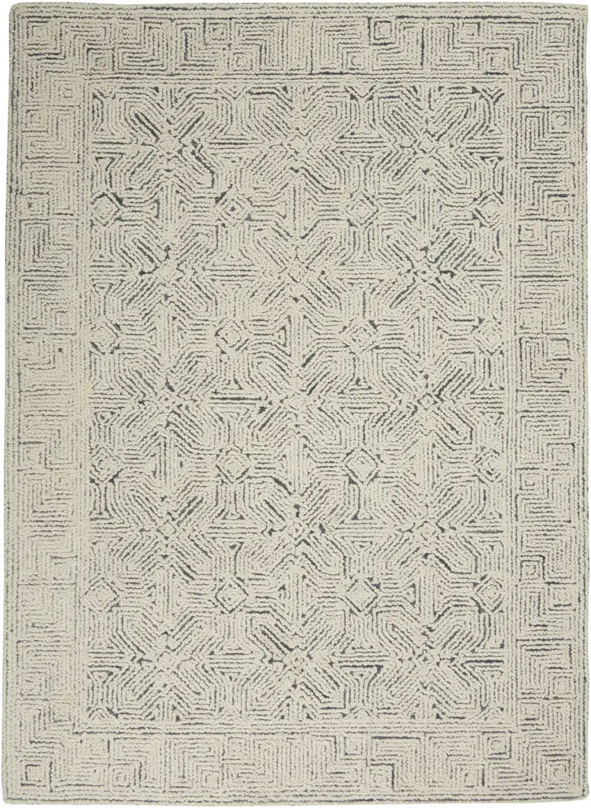 Navy Blue and Ivory Wool Abstract Area Rug Photo 1