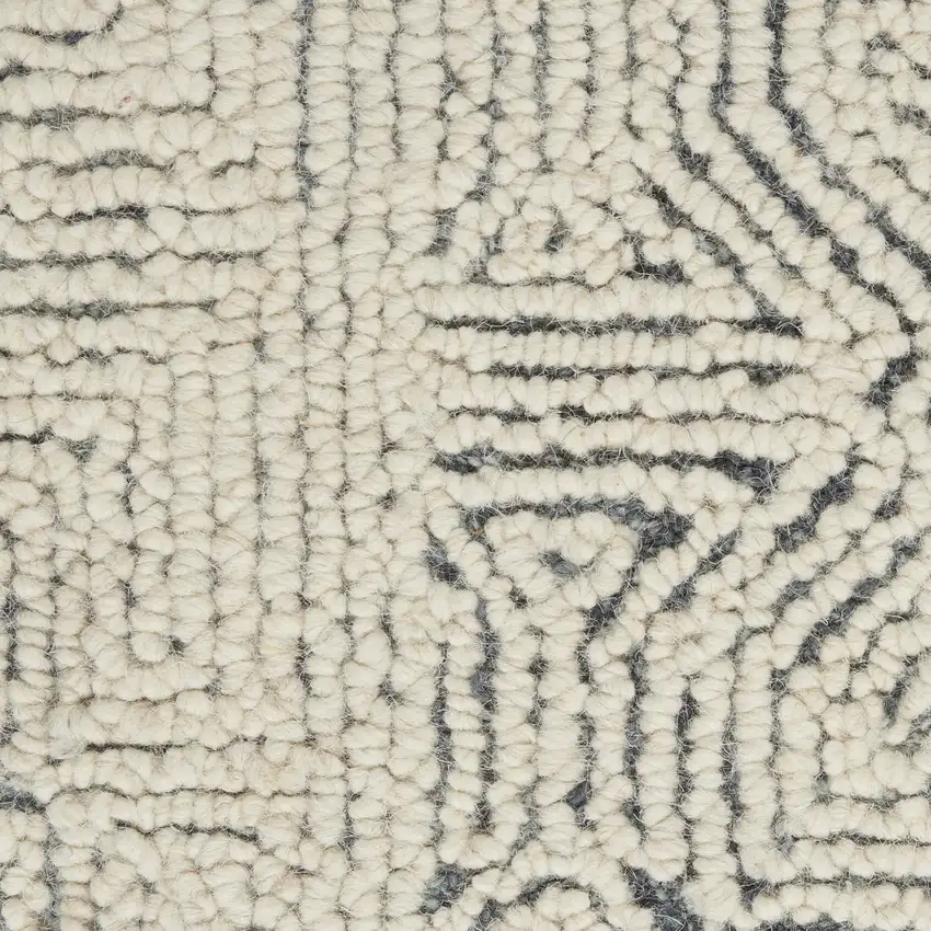 Navy Blue and Ivory Wool Abstract Area Rug Photo 8