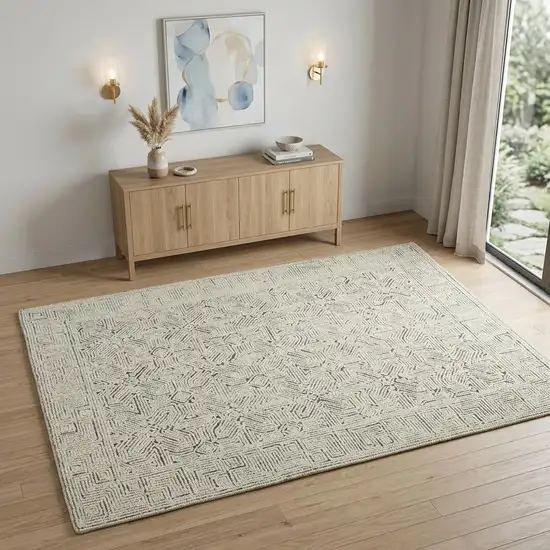 Navy Blue and Ivory Wool Abstract Area Rug Photo 1