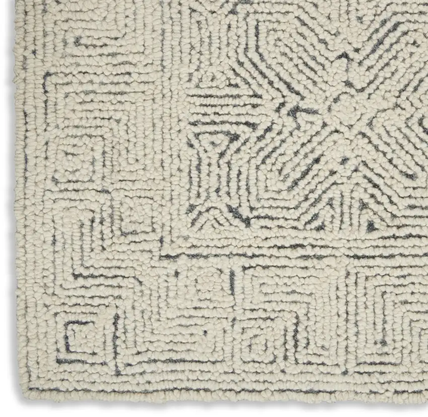 Navy Blue and Ivory Wool Abstract Area Rug Photo 6