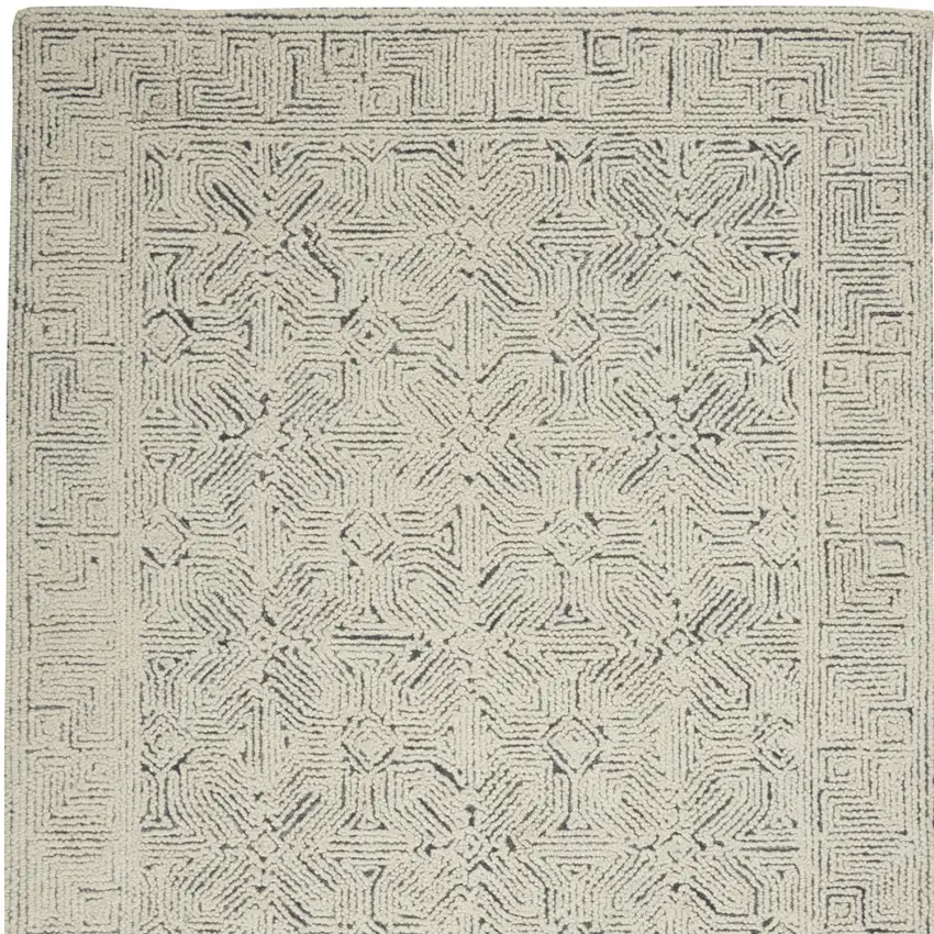 Navy Blue and Ivory Wool Abstract Area Rug Photo 6