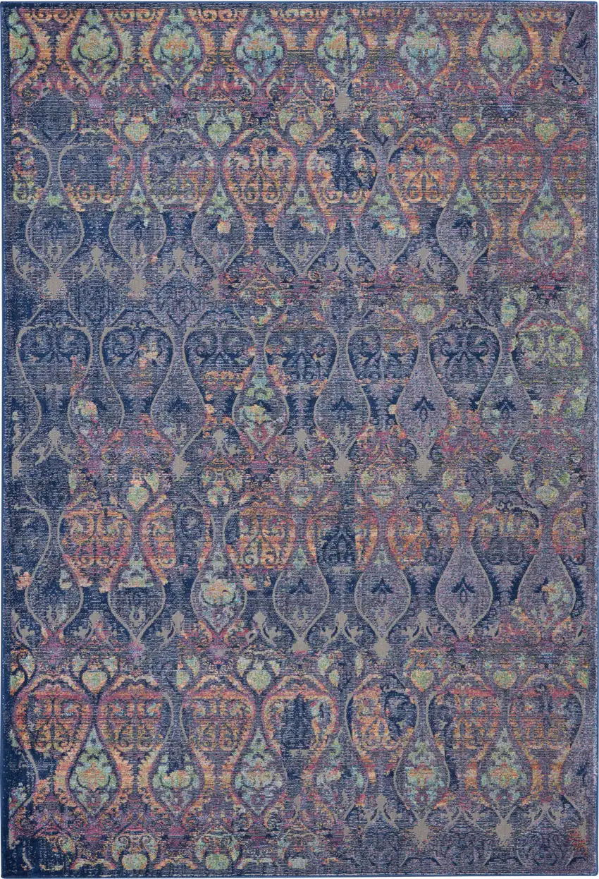 Navy Blue and Orange Ogee Distressed Non Skid Area Rug Photo 2