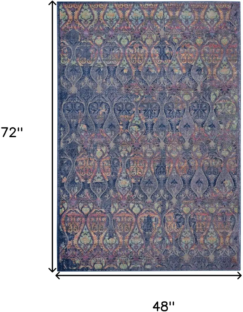 Navy Blue and Orange Ogee Distressed Non Skid Area Rug Photo 3