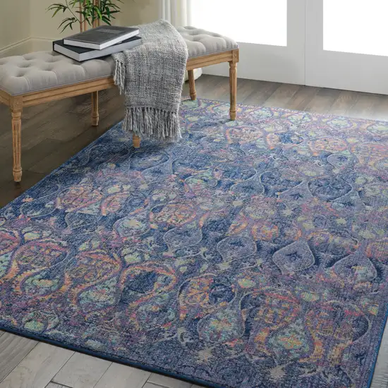 Navy Blue and Orange Ogee Distressed Non Skid Area Rug Photo 6