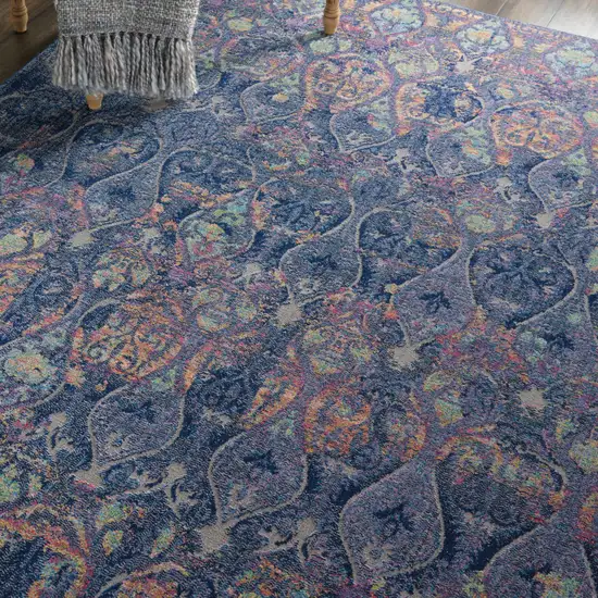 Navy Blue and Orange Ogee Distressed Non Skid Area Rug Photo 5