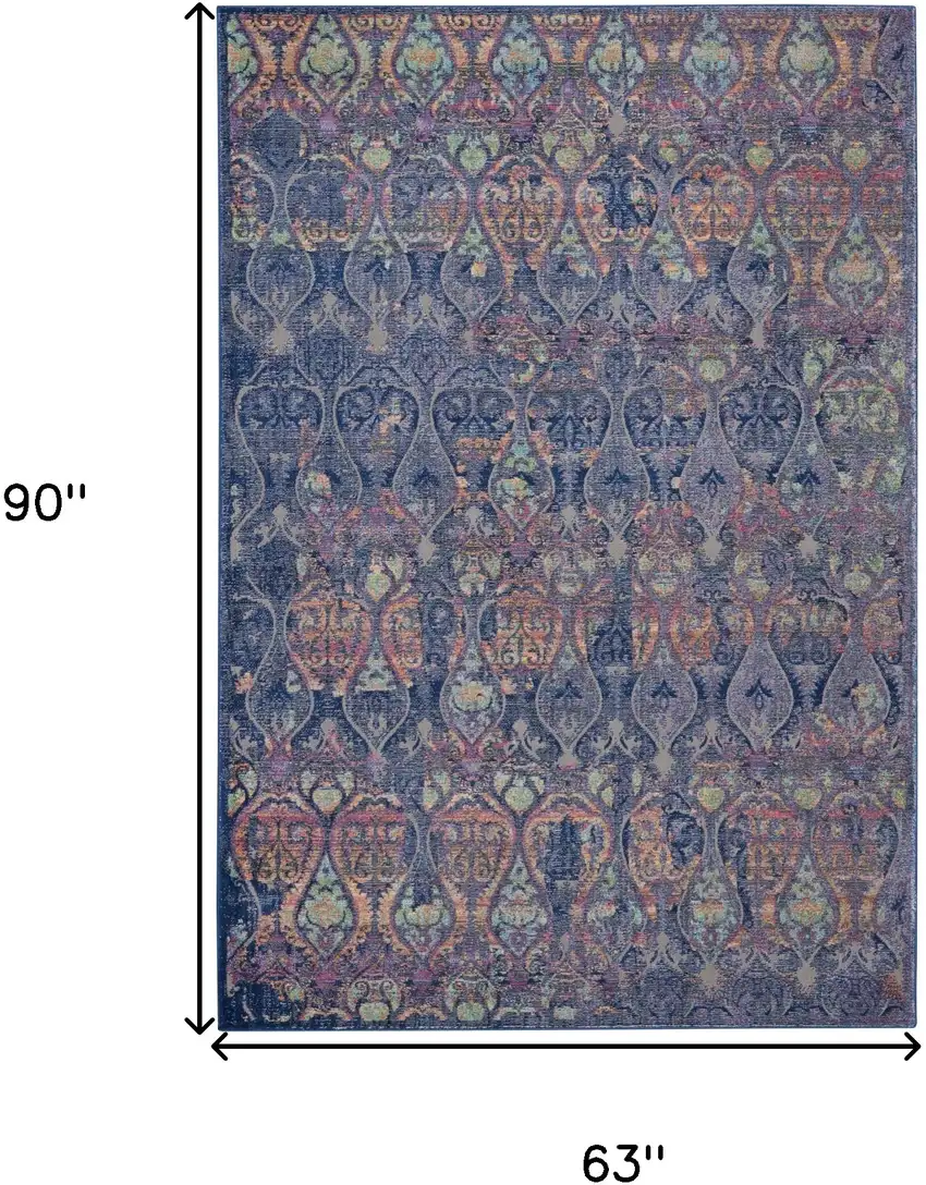 Navy Blue and Orange Ogee Distressed Non Skid Area Rug Photo 3