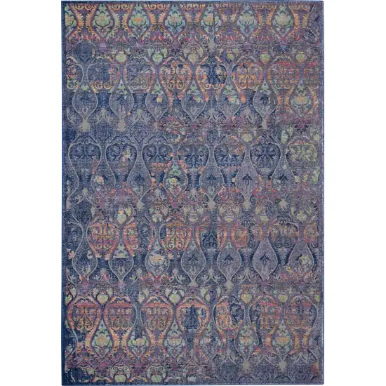 Navy Blue and Orange Ogee Distressed Non Skid Area Rug Photo 1