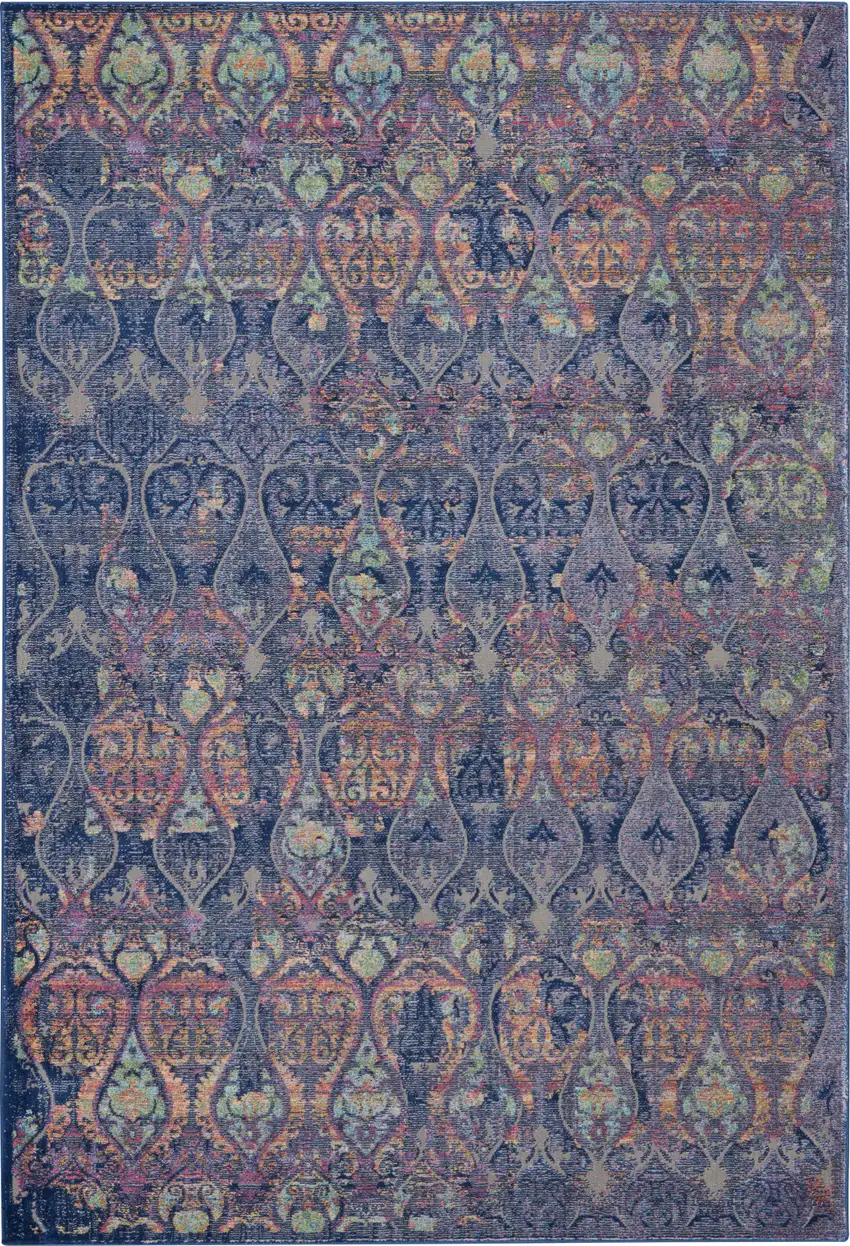 Navy Blue and Orange Ogee Distressed Non Skid Area Rug Photo 1