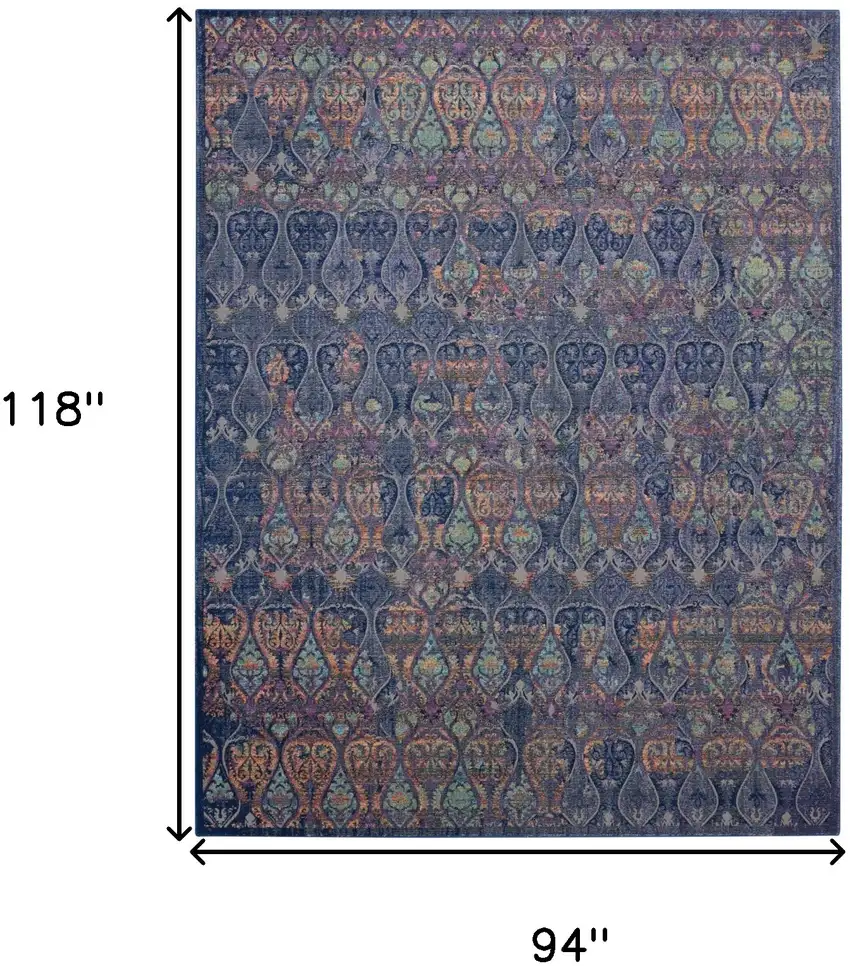 Navy Blue and Orange Ogee Distressed Non Skid Area Rug Photo 3
