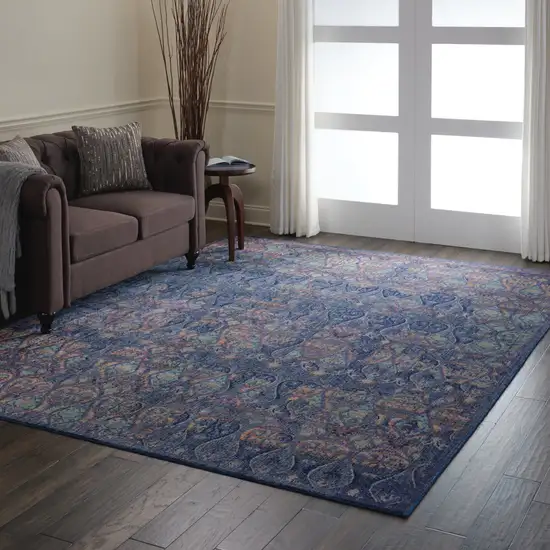 Navy Blue and Orange Ogee Distressed Non Skid Area Rug Photo 5