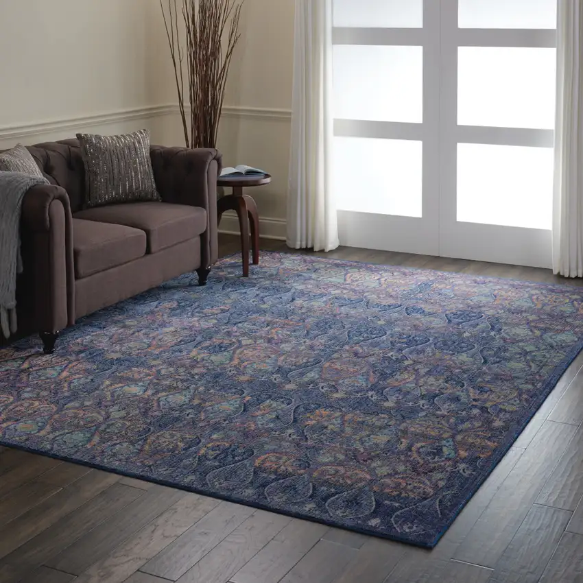 Navy Blue and Orange Ogee Distressed Non Skid Area Rug Photo 5