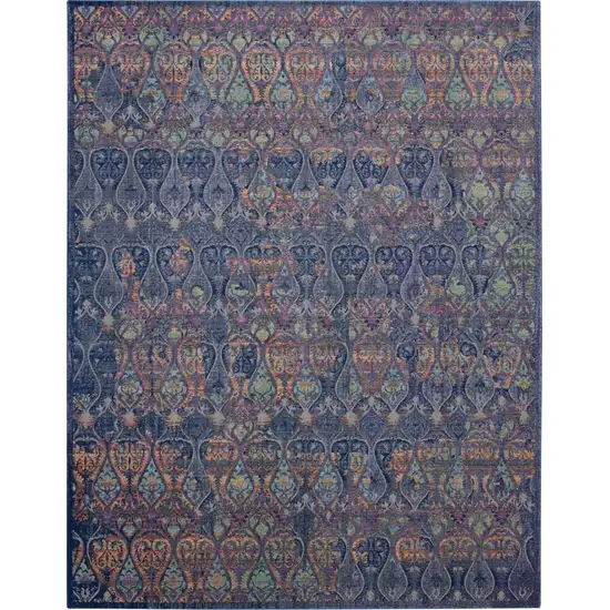 Navy Blue and Orange Ogee Distressed Non Skid Area Rug Photo 1