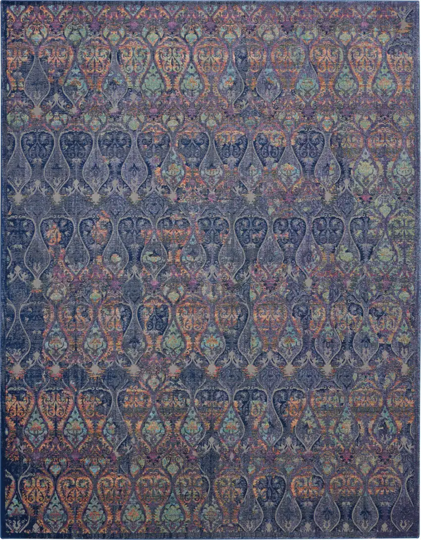 Navy Blue and Orange Ogee Distressed Non Skid Area Rug Photo 1
