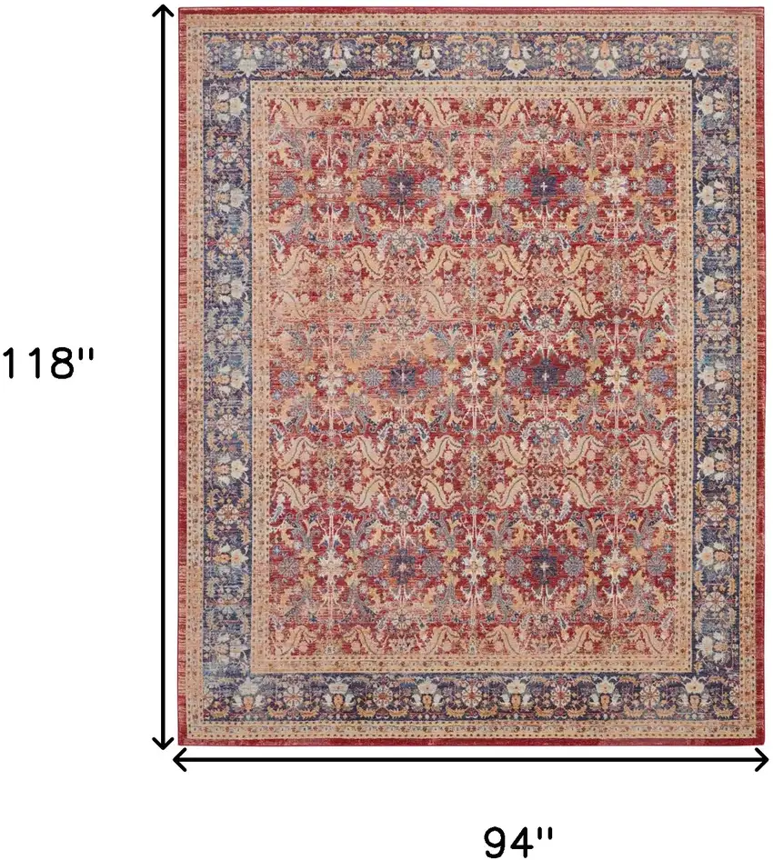 Navy Blue and Red Floral Distressed Non Skid Area Rug Photo 3