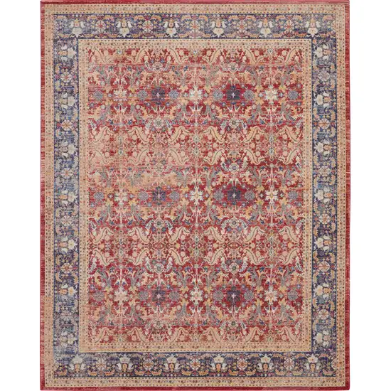 Navy Blue and Red Floral Distressed Non Skid Area Rug Photo 2