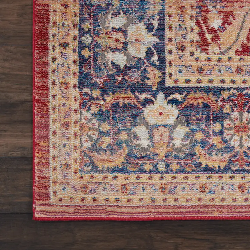 Navy Blue and Red Floral Distressed Non Skid Area Rug Photo 9