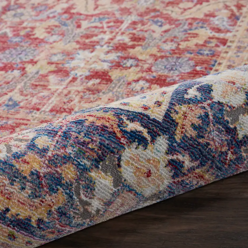 Navy Blue and Red Floral Distressed Non Skid Area Rug Photo 8
