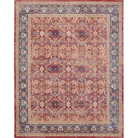 Navy Blue and Red Floral Distressed Non Skid Area Rug Photo 5