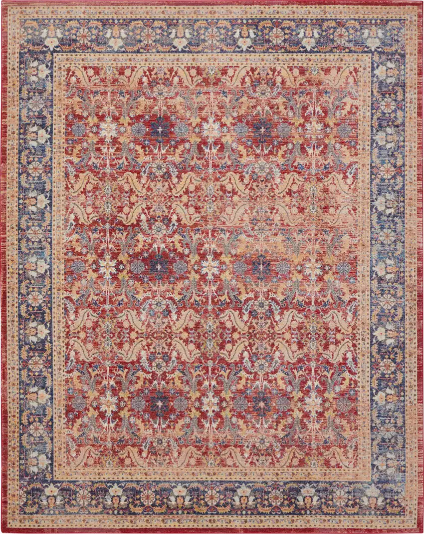 Navy Blue and Red Floral Distressed Non Skid Area Rug Photo 5