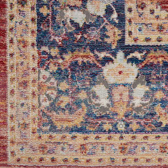 Navy Blue and Red Floral Distressed Non Skid Area Rug Photo 6