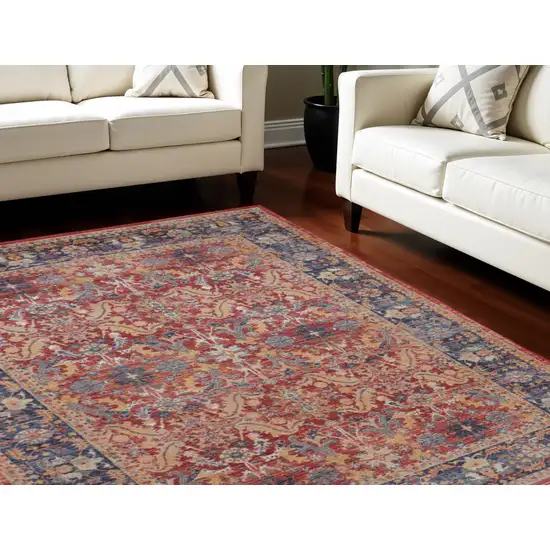 Navy Blue and Red Floral Distressed Non Skid Area Rug Photo 1