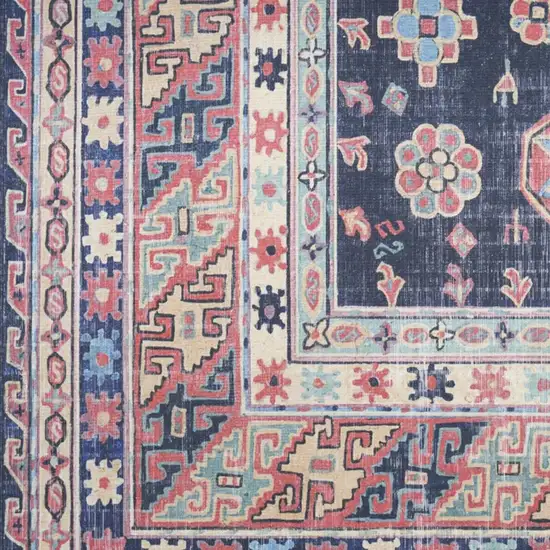 Navy Blue and Red Medallion Distressed Non Skid Area Rug Photo 1