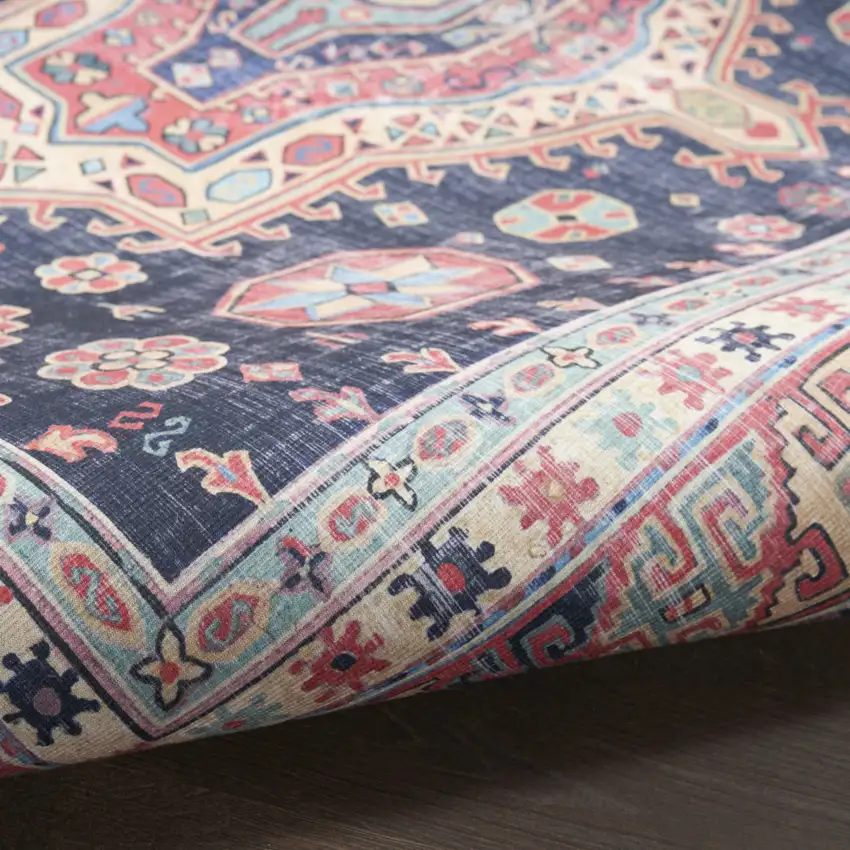 Navy Blue and Red Medallion Distressed Non Skid Area Rug Photo 9