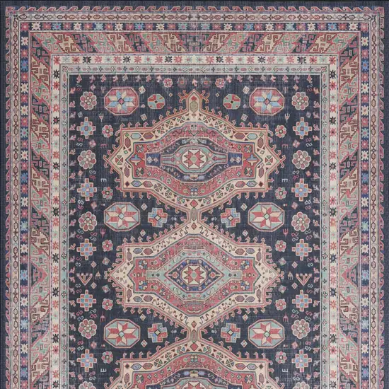Navy Blue and Red Medallion Distressed Non Skid Area Rug Photo 8