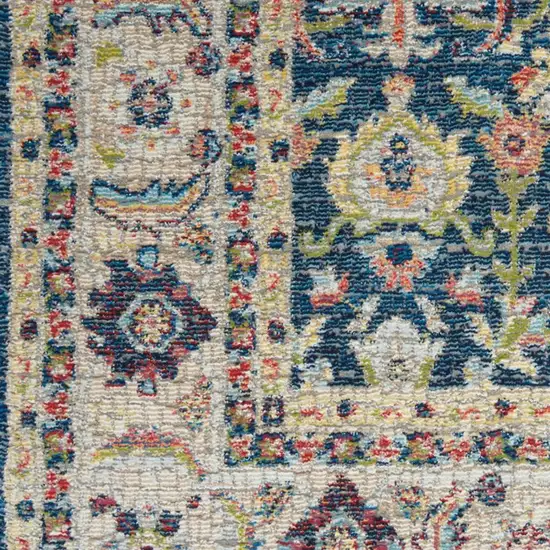 Navy Blue and Yellow Floral Distressed Non Skid Area Rug Photo 2