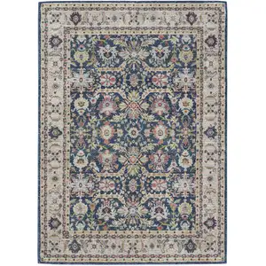 Photo of Navy Blue and Yellow Floral Distressed Non Skid Area Rug