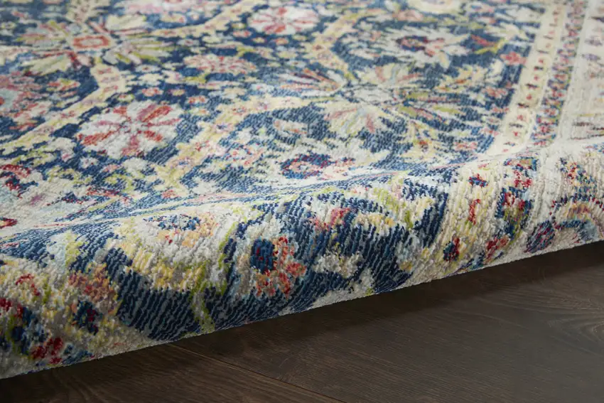 Navy Blue and Yellow Floral Distressed Non Skid Area Rug Photo 9