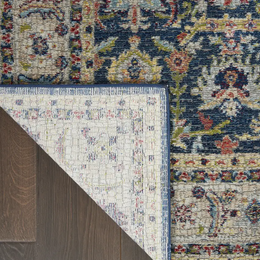 Navy Blue and Yellow Floral Distressed Non Skid Area Rug Photo 8