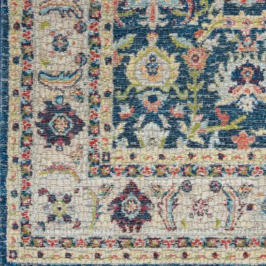 Navy Blue and Yellow Floral Distressed Non Skid Area Rug Photo 4