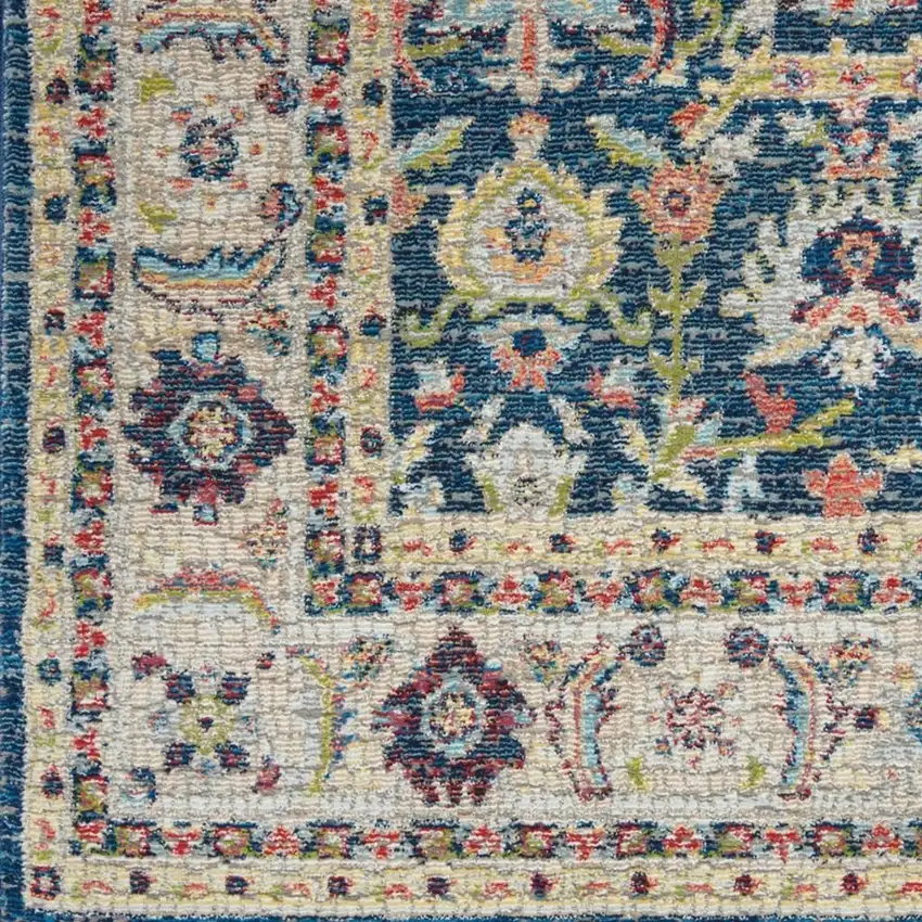 Navy Blue and Yellow Floral Distressed Non Skid Area Rug Photo 4