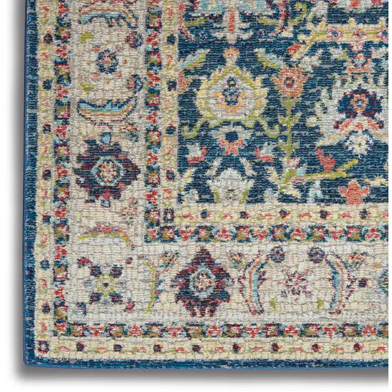 Navy Blue and Yellow Floral Distressed Non Skid Area Rug Photo 5