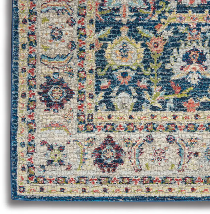 Navy Blue and Yellow Floral Distressed Non Skid Area Rug Photo 5