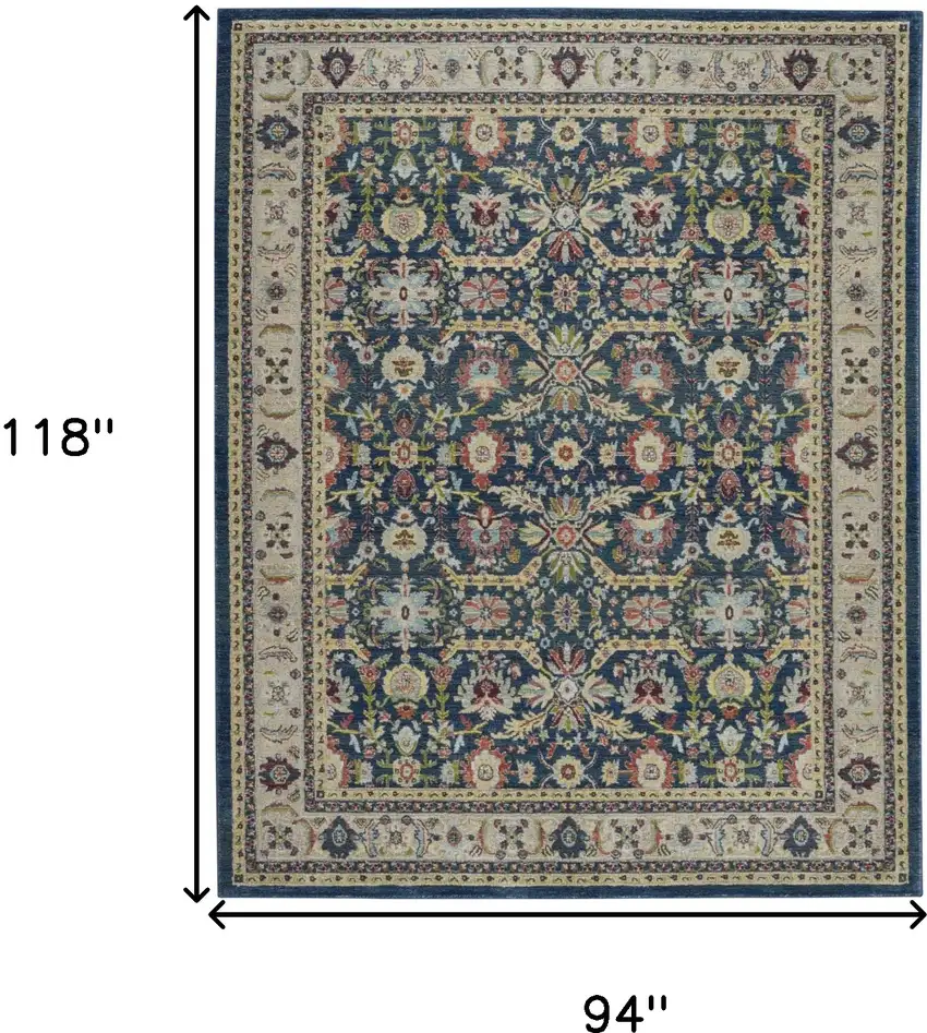 Navy Blue and Yellow Floral Distressed Non Skid Area Rug Photo 3