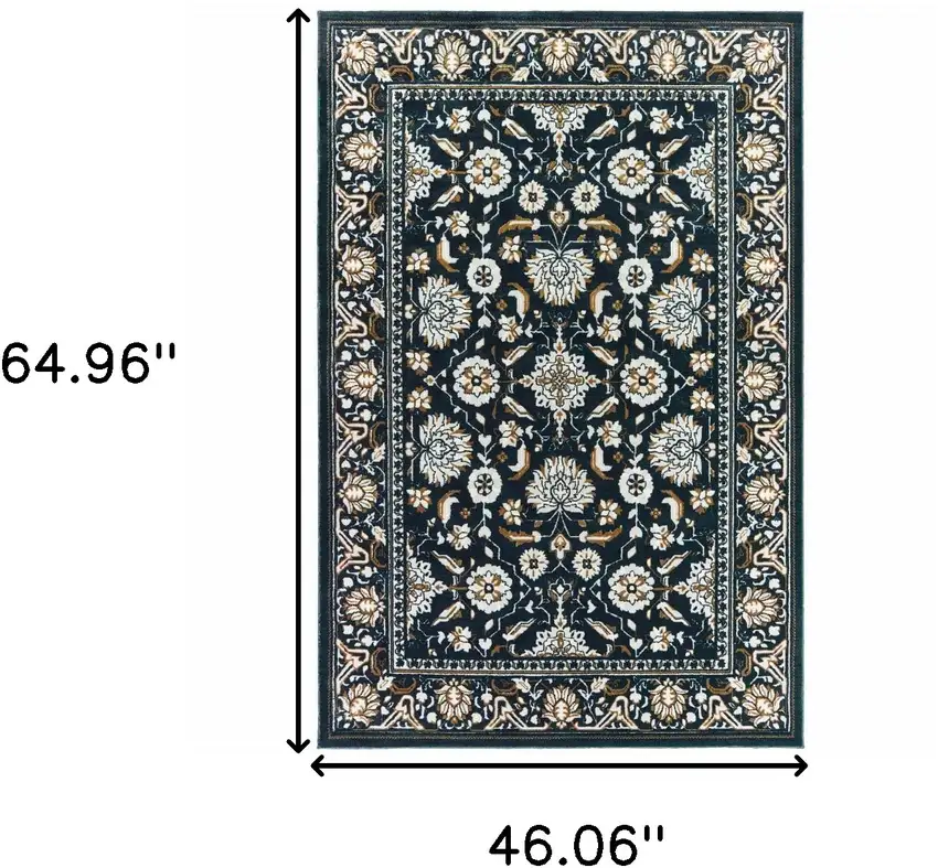 Navy Caramel And Ivory Oriental Power Loom Stain Resistant Area Rug Photo 7