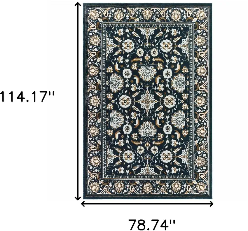 Navy Caramel And Ivory Oriental Power Loom Stain Resistant Area Rug Photo 7