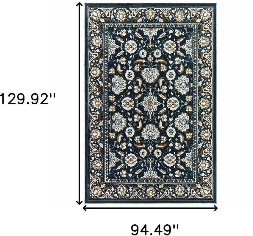 Navy Caramel And Ivory Oriental Power Loom Stain Resistant Area Rug Photo 7